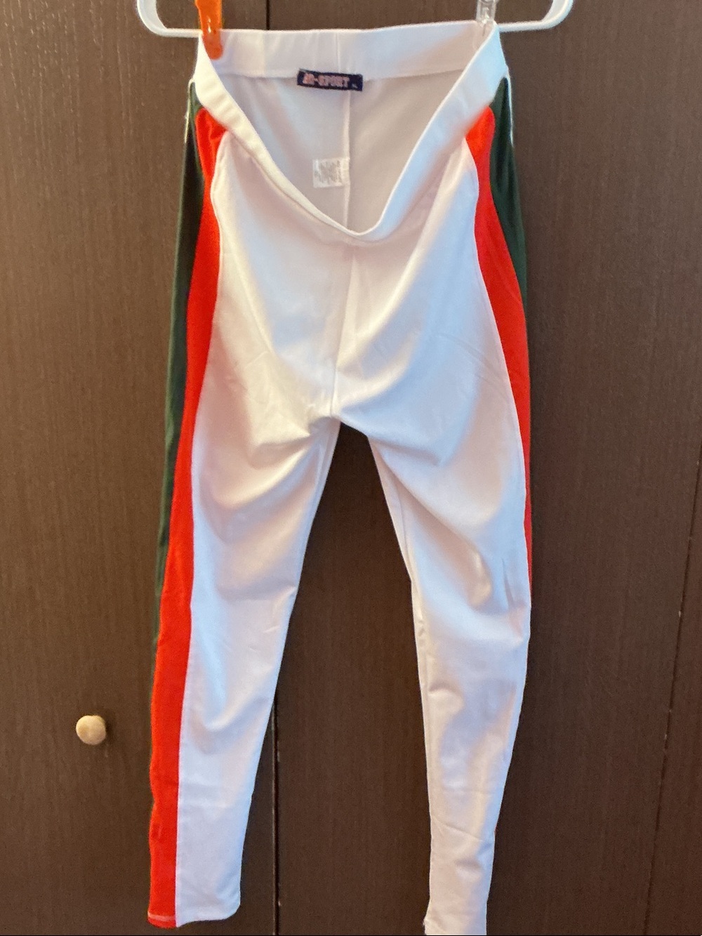 White Leggings with Red & Green Side Panels